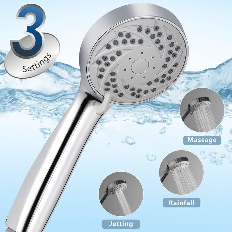 Rain Shower Head with Handheld, High Pressure Rainfall Showerhead and 3 Settings Hand held Spray Combo with Detachable Hose (Chrome) Chrome