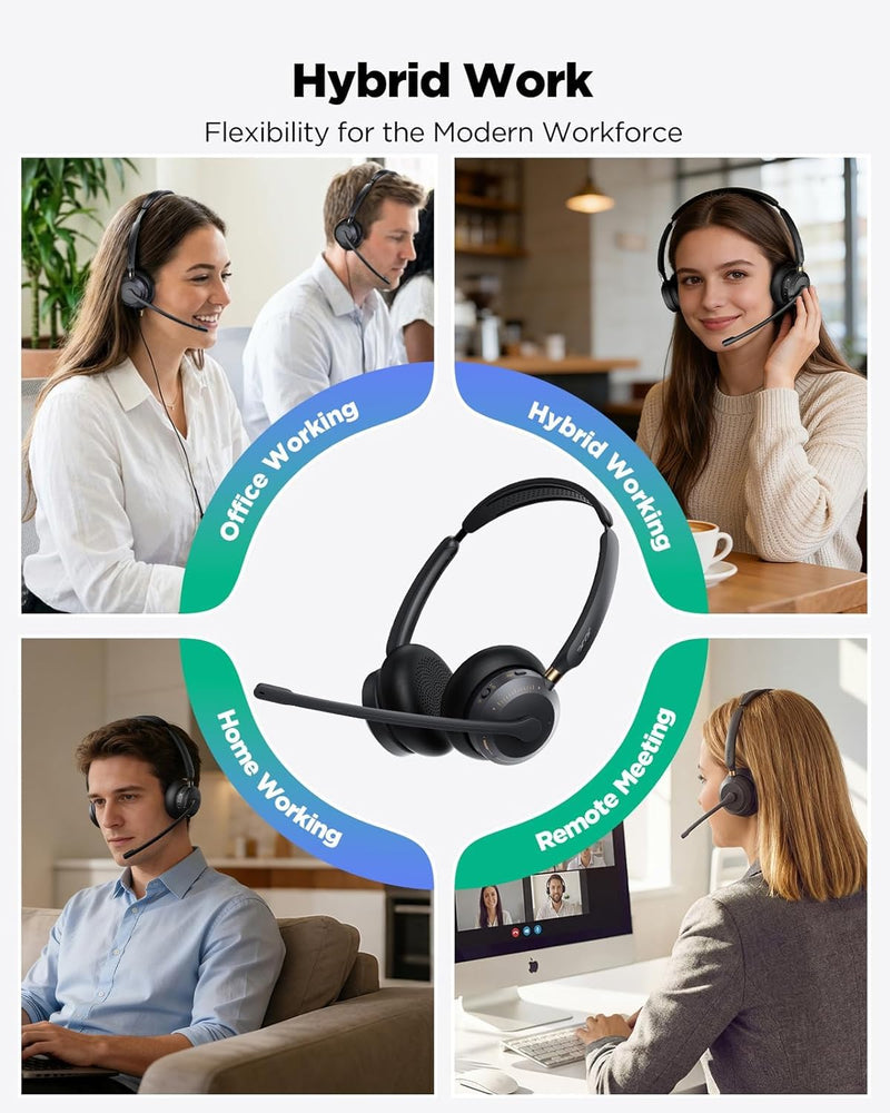 Wireless Headset with Mic for Work,Bluetooth Headset for Calls & Meetings | Headset with Microphone for PC, Bluetooth 5.3 & 2.4G Dongle Headphones with Mic for Office/Call Center/Home/Computer/Phones Black Golden