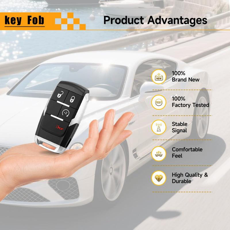 Smart Key Fob Replacement Fits for Dodge Ram 2500 3500 4500 5500 2019 2020 2021 2022 2023 2024 Car Keyless Entry Control Remote GQ4-76T 433Mhz 4BT