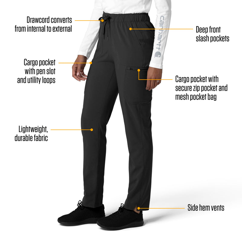 Carhartt Scrubs for Women Force Cross-Flex Straight-Leg Cargo Pants with Drawstring and 7 Pockets Medium Black
