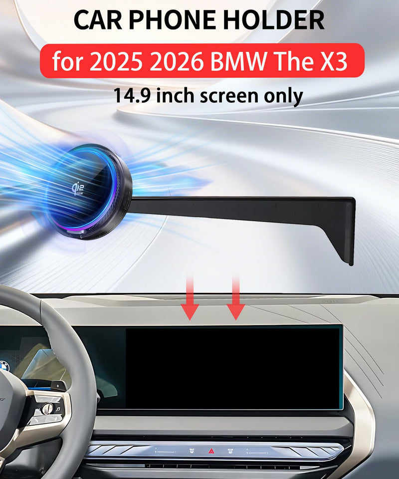 25W Car Mount Charger for BMW The X3 2025 2026 14.9-Inch Screen | 2025 2026 BMW The X3 Qi2.2 25W MagSafe Fast Charging Cell Phone Holder Accessories,with Cooling Fan＆54W Fast Adapter Magsafe+Qi2 25W Fast Charging for 2025-2026 BMW X3(14.9 Inch)