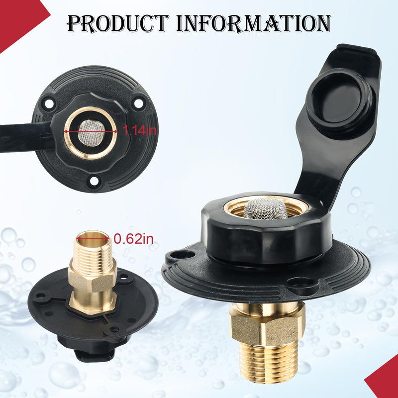 Rv Water Connection Inlet, Water Fill Inlet Flange Brass with Check Valve for RV, Campers vehicles equipped with water Systems Black 1 Pcs