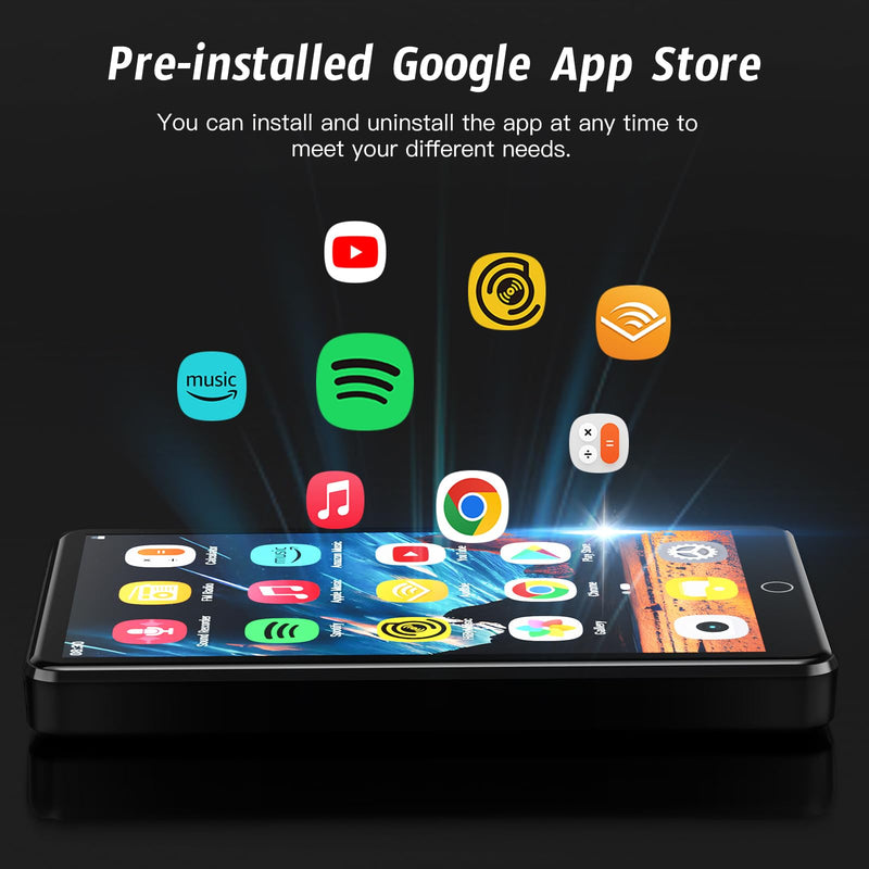 80GB MP3 Player with 13MP Camera, 4.02" Android MP4 Player with WiFi and Bluetooth, Music Player for Kids with Speakers, Music Player with Spotify, YouTube and Play Store Black