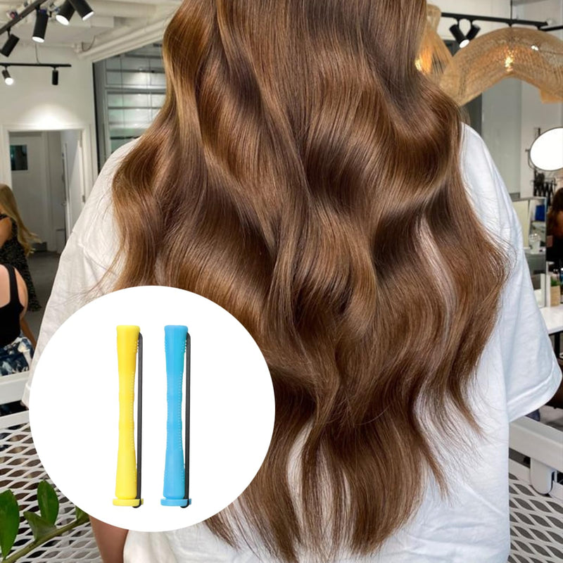 24 Pcs Perm Rods for Short Hair Perming Kit 0.35/0.27 Inch Perming Rods Perm Kit Perm Rollers Perm Curlers Hair Rollers with Steel Tail Comb for Long Short Hair Hairdressing Styling Tool Blue Yellow
