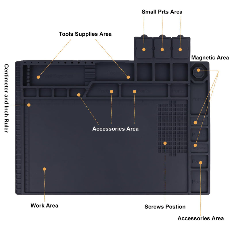 Premium Heat Resistant 932°F Magnetic Silicone Soldering Mat Electronics Work Mat for Computer Cell Phone Laptop Repair, BGA Soldering Gun Iron Workbench Protection HP-140