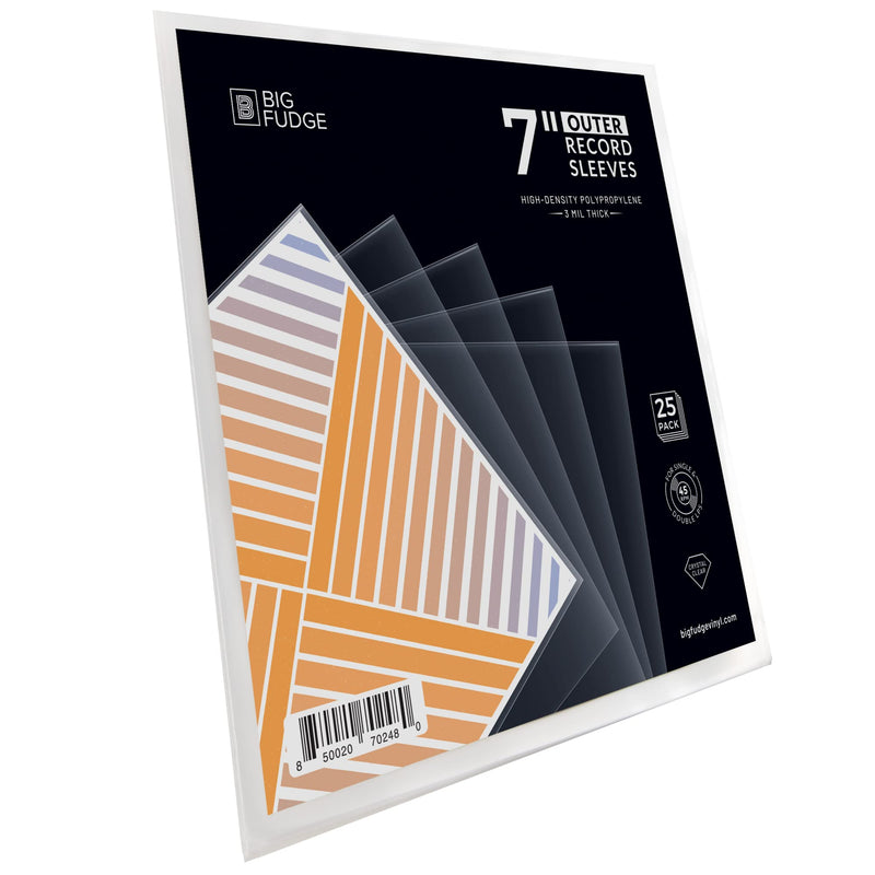 BIG FUDGE 25x Vinyl Record Outer Sleeves 7 inch | Durable & Wrinkle-Free | Crystal Clear & Made from High-Density Polypropylene | Best Vinyl Covers for LPs & Singles | 3 mil Thick, 7.42" x 7.42 7" 25
