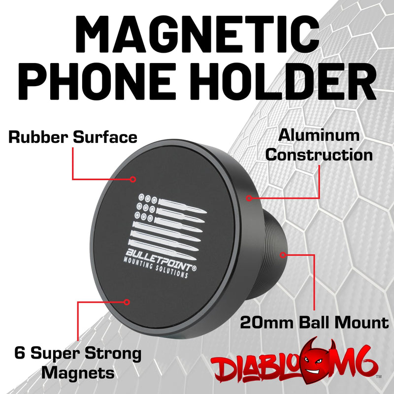 Bulletpoint Magnetic Phone Mount with 7cm Carbon Fiber + Kevlar Mounting Arm for iPhone & Android Smartphones - Fits 20mm Attachment Ball