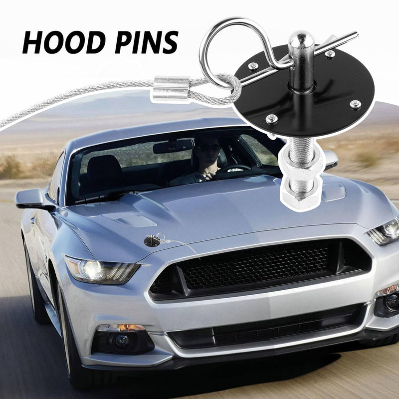 Hood Pins Kit for Car - Stainless Steel Hood Pin Lock Clip with Racing Lanyard for Fixing Car Hood Cover & Reduce Shaking - Universal Car Mods Exterior Accessories Fits Most Car Truck SUV(Black) Black