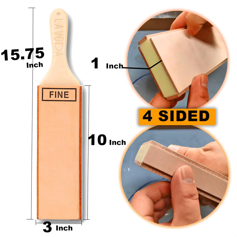 4-Sided Leather Strop with Diamond Polishing Compound, Extra Large 15.7"x3", Thickened Water Buffalo, Stropping Kit for Chef's Knife Sharpening and Woodworking-Chisel/Plane Honing Mirror Edge