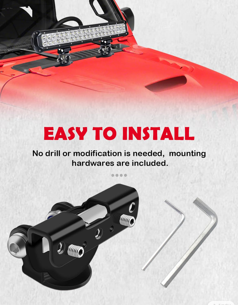 Led Hood Mounts, Universal Led Light Bar Mounting Brackets 304 Stainless Steel Hood Clamp Lights Mounts, Black