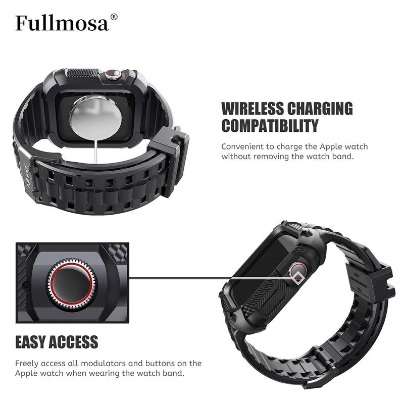 Fullmosa Watch Bands 44mm, Rugged iWatch Band Silicone with Screen Protector and Bumper Case for Men, Compatible with Apple Watch Series 6/5/4/SE 2nd Generation/SE (44mm, Black) 44mm Series SE/6/5/4