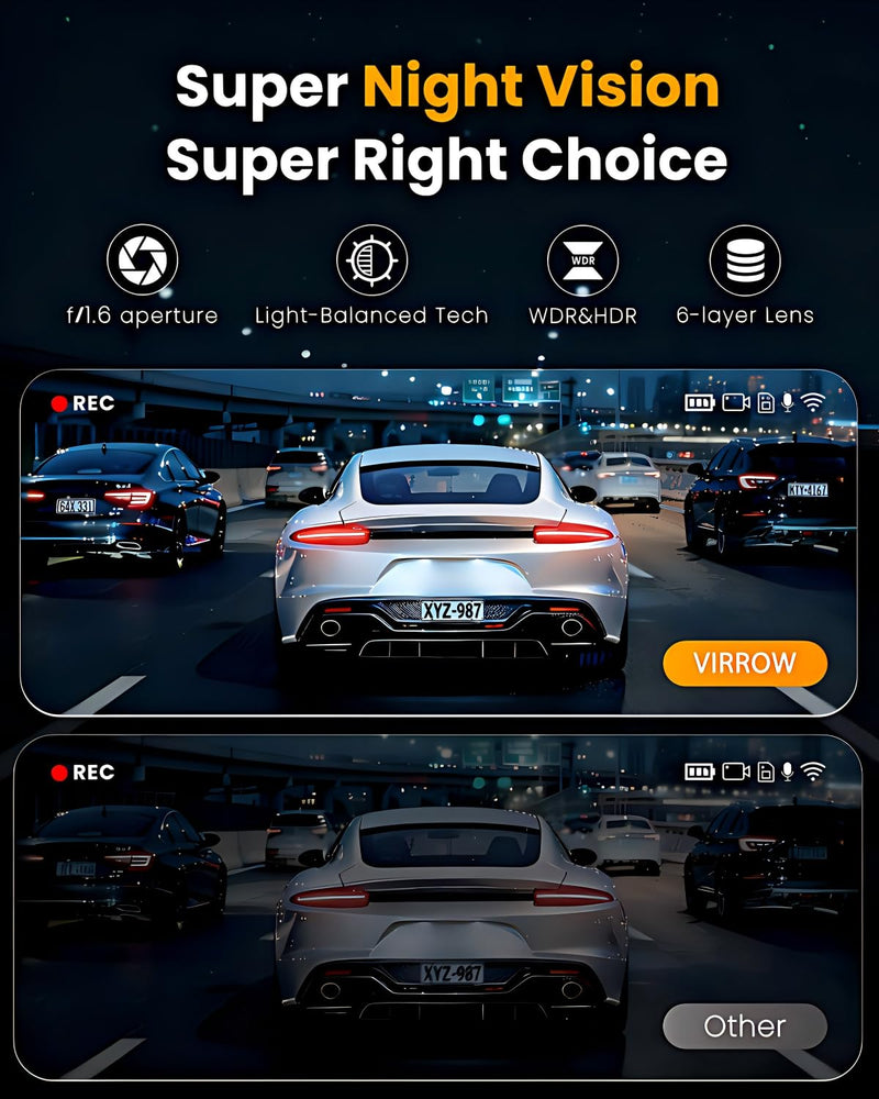 4K Dash Cam Front and Rear, WiFi Dash Camera for Cars with App | 4K+1080P*3 FHD Dash Cam, 64G Card Included, G-Sensor Emergency Lock, 8 IR Lamps Night Vision, 24H Parking Monitor, Black