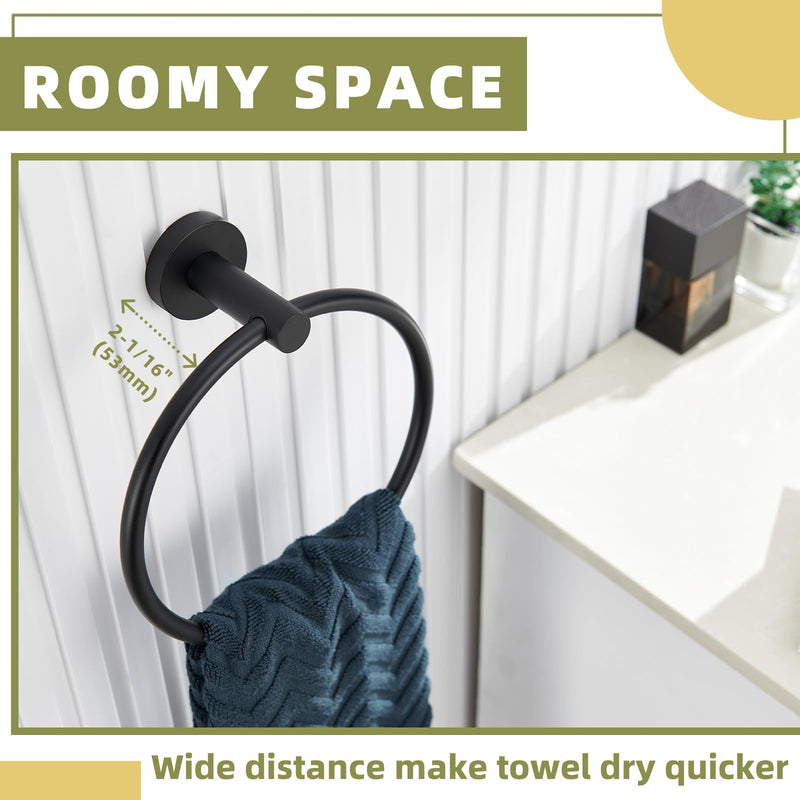 APLusee Matte Black 2 Pieces Bath Accessories Set, Hand Towel Ring and Toilet Paper Holder, Stainless Steel Bathroom Hardware, Wall Mounted Matte Black Round Shape
