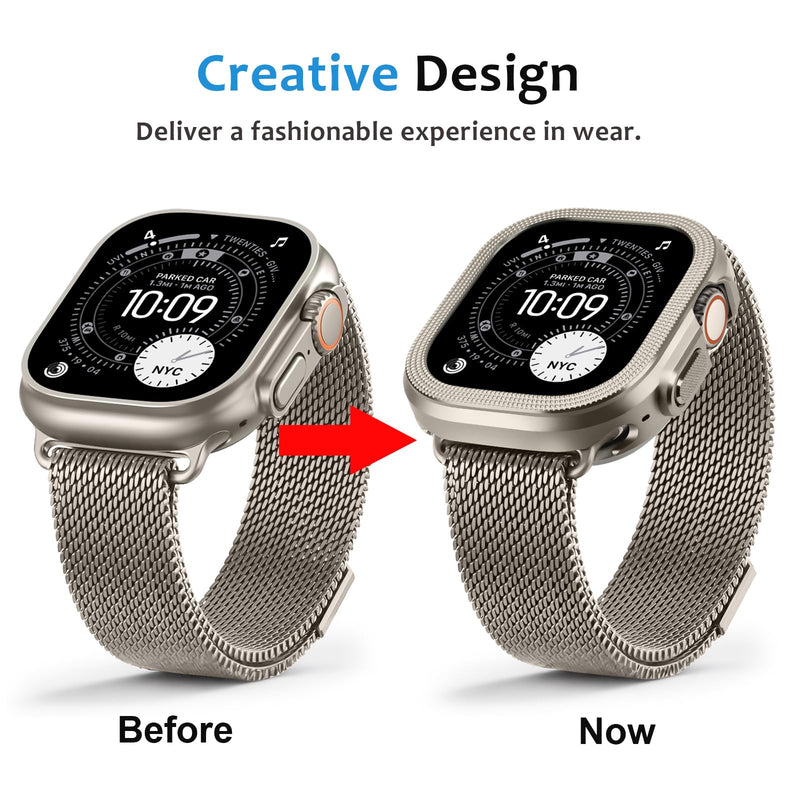 Amizee 2 in 1 Metal Cover Compatible with Apple Watch Ultra 3/2/1 Case 49mm with Back Cover, Rugged Shockproof Bumper Durable Protective Case for iWatch 49mm, Titanium