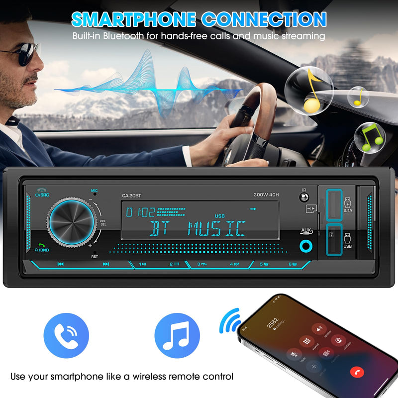 Single Din Bluetooth Marine Radio - in Dash 1-Din Car Stereo Receiver with AM FM Tuner LCD Display SD AUX-in USB Quick Charge APP Control Red