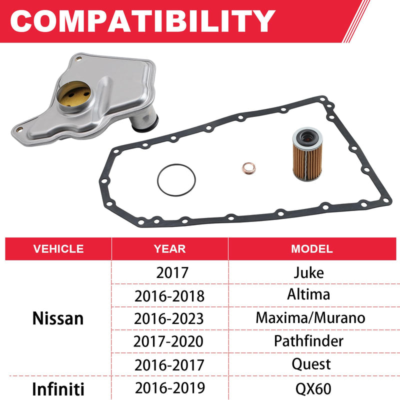 RE0F10D JF017E Transmission Filter Oil Pan Gasket Kit Fit for Nissan Altima Maxima Quest Murano Pathfinder Infiniti Qx60 Replaces# 31728-29X0D 31726-3JX0A 31726-28X0A