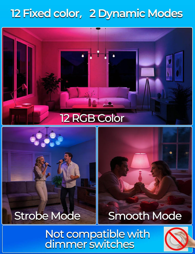 ILC RGB LED Light Bulb, Color Changing Light Bulb, 40W Equivalent, 450LM, 2700K Warm White 5W E26 Screw Base RGBW, 12 Color Choices - Timing Infrared Remote Control (8 Pack) 8 Pack