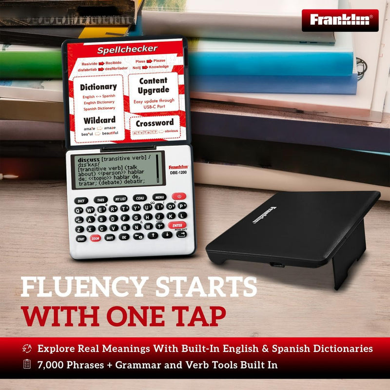 Franklin DBE-1200 Bilingual Electronic Dictionary – English-Spanish, Spanish English Digital Dictionary, Translator, Phrasebook, Spell Checker, Portable Device with LCD Screen Red DBE1200