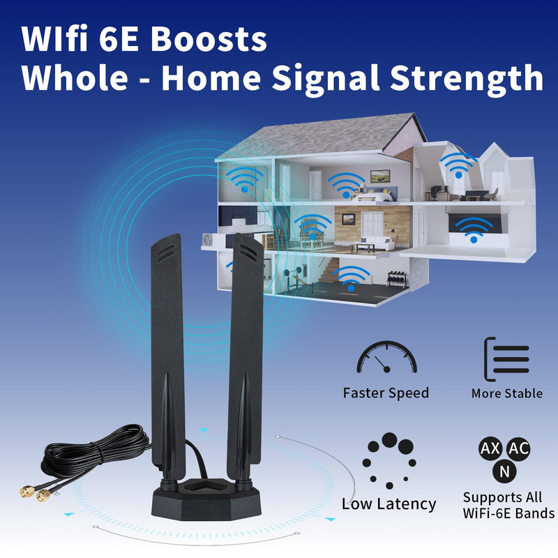WiFi 6 6E Tri-Band 2.4GHz 5 GHz 6GHz Magnetic Base RP-SMA Antenna Boosts Signal for PC Desktop Computer Bluetooth Card WiFi 6E Card Gaming Motherboard Magnetic Antenna