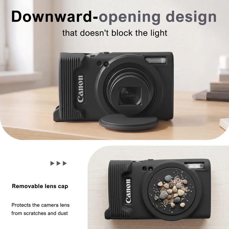 Case for Canon PowerShot ELPH 360 HS/IXY 650/IXUS 285 HS Camera | Soft Silicone Protective Case Removable Lens Cover,Comes with 2 Screen Protectors and 1 Wrist Strap (Black) Black