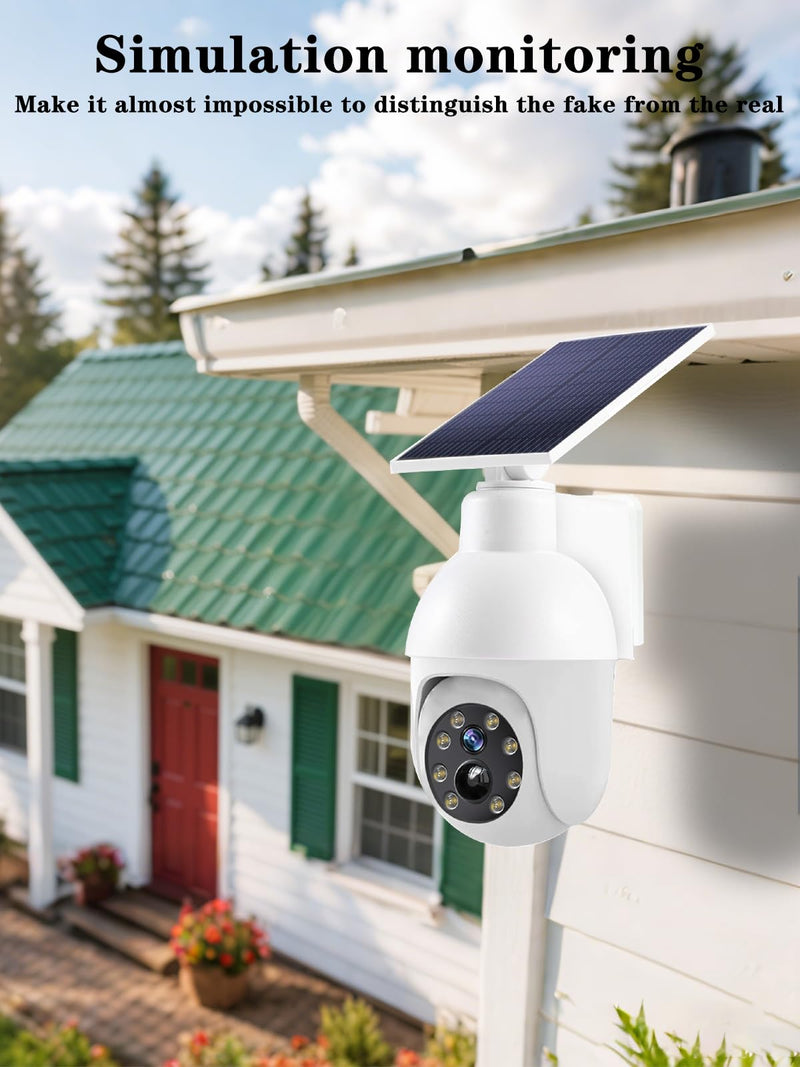 High brightness solar powered analog surveillance sensor light 2 Pack, flashing red light can simulate fake CCTV camera, enhance home security, suitable for porch backyard and parking lot lighting