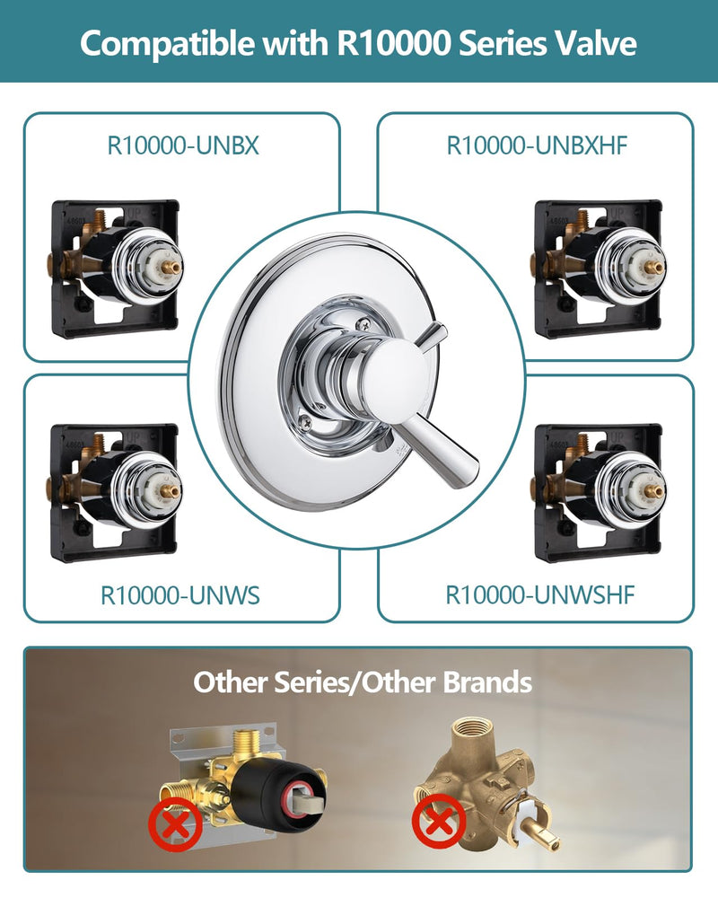 Shower Trim Kit Compatible with Delta 17& 1700 Series, Shower Cover Plate with Handle, Chrome(Valve& Catridge Not Inclued)