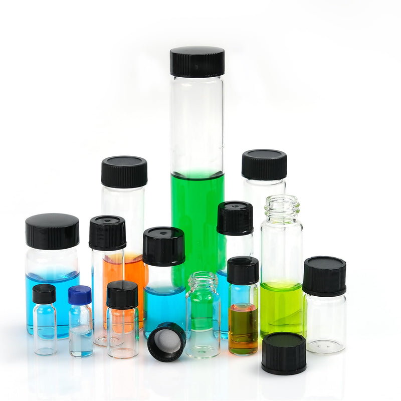 ALWSCI 1 Dram Glass Vials, Small Liquid Sample Vial, 4 ml Borosilicate Glass Empty Vials with Caps, 13-425 Black Screw Caps with PE Liner, Pack of 100 4ML
