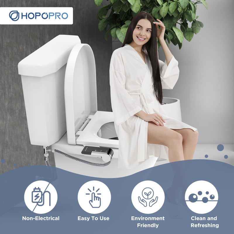HOPOPRO Bidet Attachment for Toilet, Non-Electric Bidet Ultra-Slim Dual Nozzle (Feminine/Rear Wash), Cold Water Bidets Sprayer for Existing Toilets with Adjustable Pressure Control 1-Min Install Matte ‎Black
