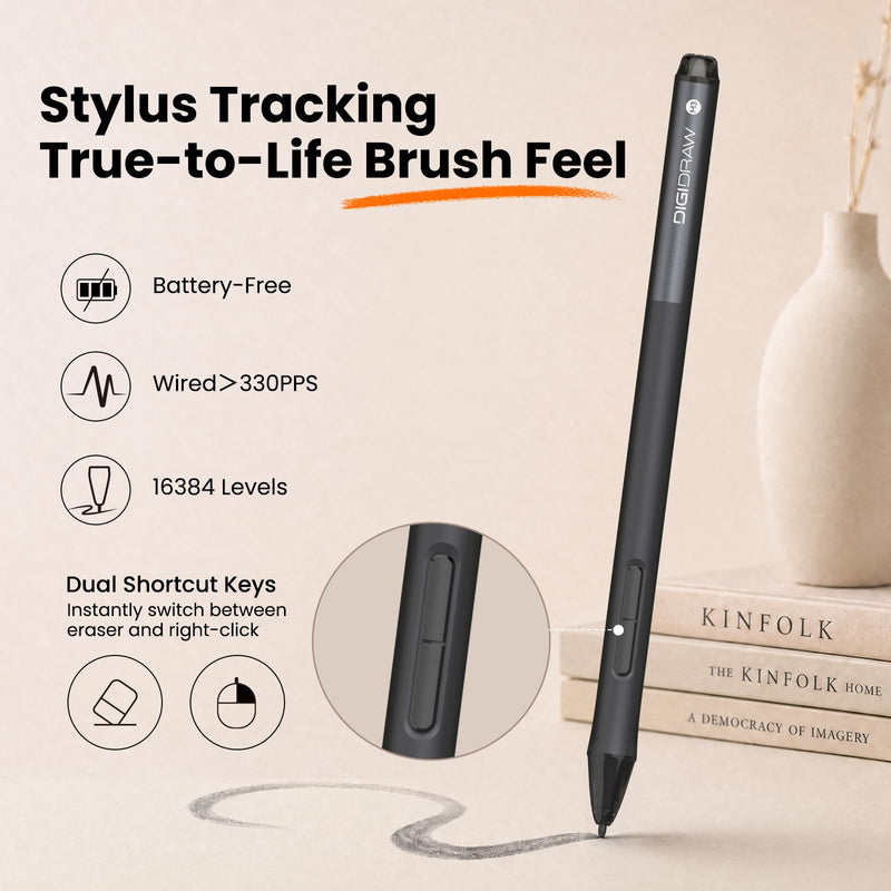 DIGIDRAW T410 Wired Drawing Tablet 6x4 Inch | 16384 Pressure Levels, Battery-Free Stylus, Paper-Like Texture, For Beginner Sketching, OSU Gaming & Online Class