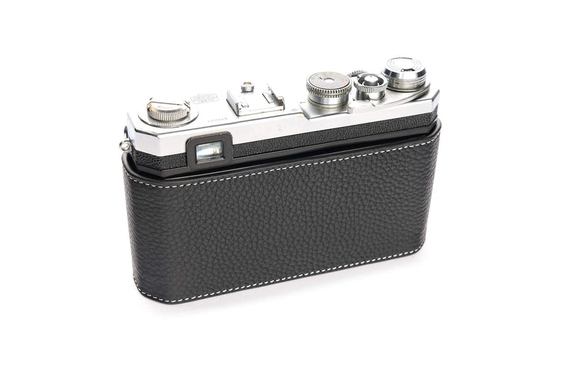 S3 Film Camera Case, Handmade Genuine Real Leather Half Camera Case Bag Cover for Nikon S3 Film Camera With Hand Strap (Black) Black