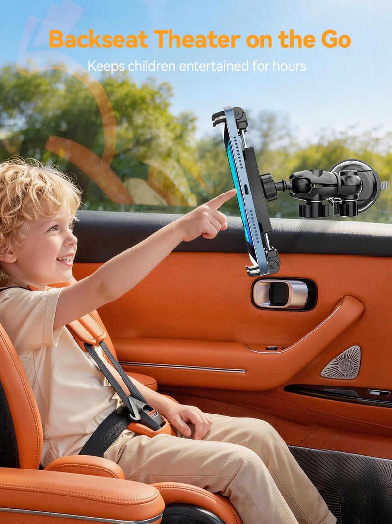OHLPRO Heavy Duty Tablet Holder for Car Windshield, 90mm Large Suction Cup Mount, 360° Rotating Aluminum Arm iPad Holder for Truck, SUV, Semi & Boat, Fits 4.7–13" iPad Pro/Air/Mini, Galaxy Tab For 4.7-13" Device