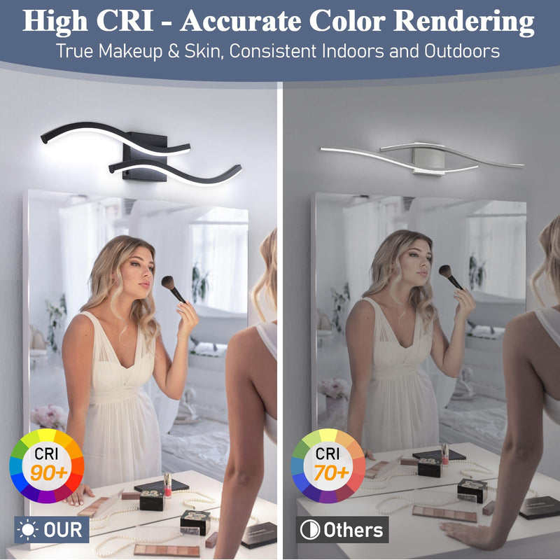 Bathroom Vanity Light Fixture, 26W 5CCT Dimmable Modern Led Bathroom Light Fixtures Over Mirror, LED Vanity Lighting Bar for Bathrooms (Black, 24inch) Black