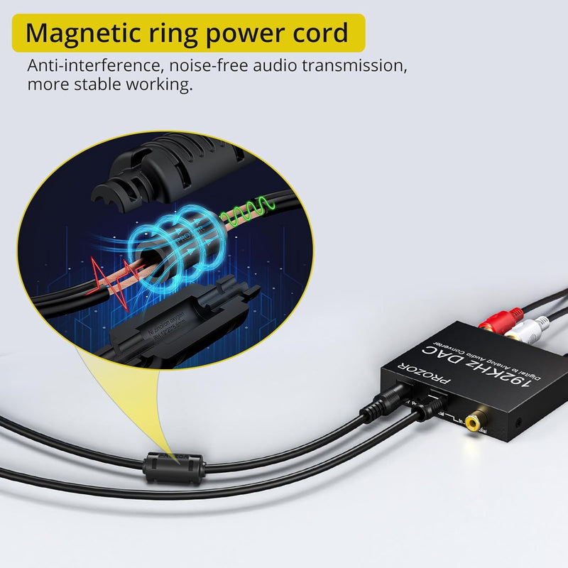  [AUSTRALIA] - PROZOR 192KHz Digital to Analog Audio Converter Optical to RCA Adapter Upgrade Volume Adjustable DAC with Optical Cable, SPDIF TOSLINK to Stereo L/R & 3.5mm Jack Converters 3.5mm & RCA Output DAC Volume Adjustable