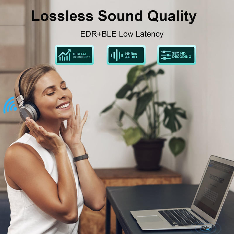 Bluetooth 5.4 Adapter, USB Bluetooth Dongle Receiver for PC, Plug and Play for Windows 8.1/10/11, Connect up to 7 Devices, Supports Wireless Keyboard, Mouse, Headphones, Speaker, Game Console, etc