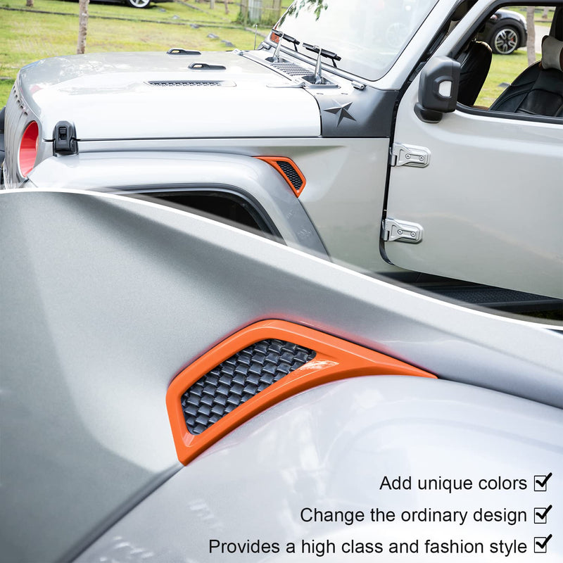 Bonbo Hood Vents & Engine Hood Hinge & Side AC Vent Outlet Trim Exterior Accessories fit for Jeep Wrangler JL JLU Sports Sahara Freedom Rubicon Unlimited Gladiator JT 2018-2023 11PCS (Orange) Orange