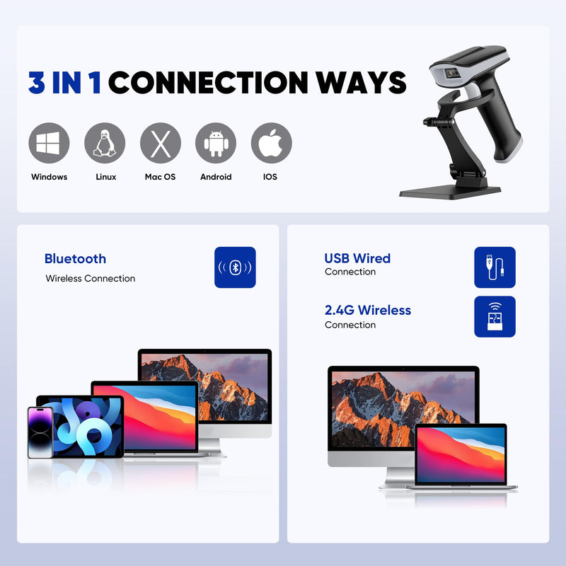 Topwise G2-B 1D 2D Bluetooth Barcode Scanner with Holder