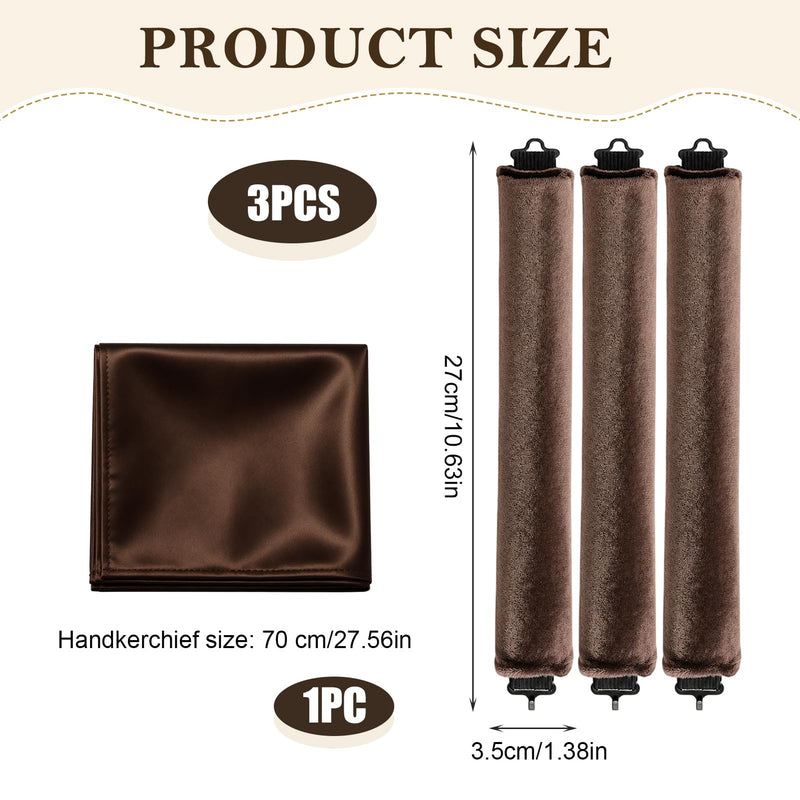 4 Pcs Heatless Hair Curlers, 3 Velvet Hair Rollers with Satin Scarf Styling Tools, Hair Curlers to Sleep Overnight Blowout Rods for Long Short Hair Volume Women - Brown Borwn & Headscarf