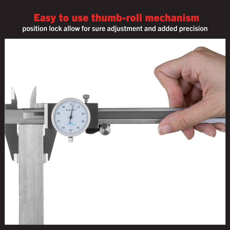 Dial Caliper- Stainless Steel and Shock Proof Tool With Plastic Carry Case, 0- 6 Inch Measuring Range For Accurate Measurements by Stalwart
