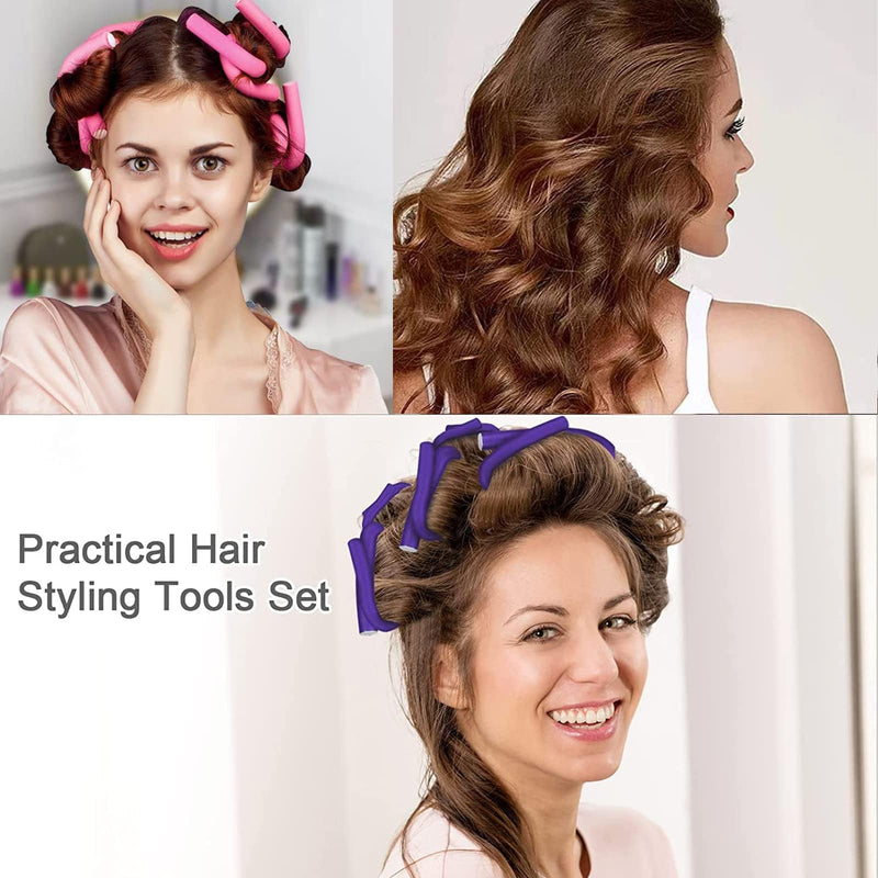 10Pcs Flexi Rods for Hair, Curlers Rollers Long and Short Hair Heatless Magic Sleeping Styling DIY Salon Bendy Rollers, Curling Rod Flexible Rods, blue, purple, pink, yellow, red