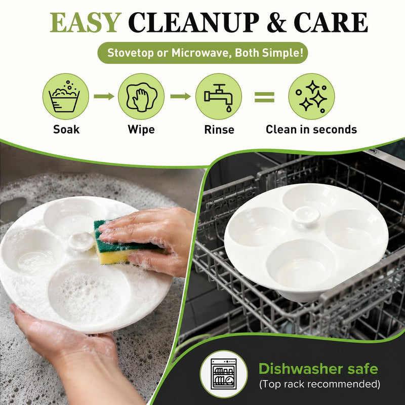 Ceramic Egg Poacher, 4-Cup Egg Poacher Pan Nonstick for Perfect Poached Eggs, Poached Egg Cooker Compatible with Most Pots, Stovetop Cooking, Easy-Clean Egg Cooker Poacher for Perfect Poached Eggs