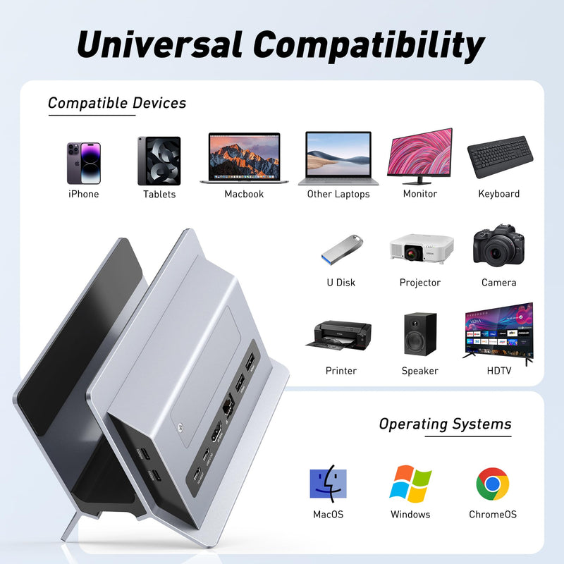 AboveTEK Vertical Laptop Docking Station, Gravity Auto Lock MacBook Stand, Aluminum Laptop Vertical Dock Stand, Silver