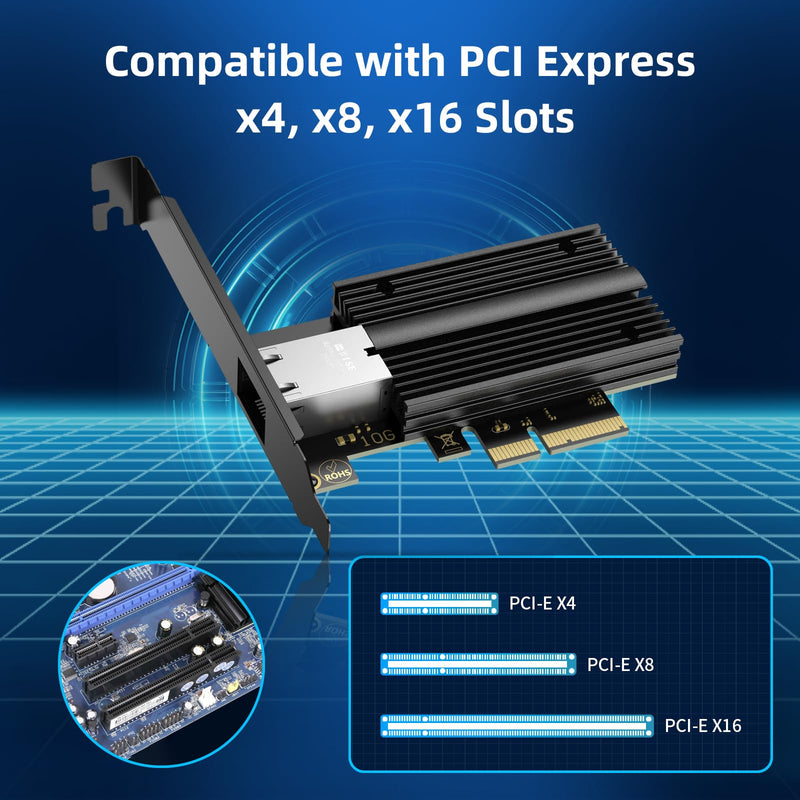 QFly 10G PCIe Network Card PCIe, 10 Gigabit Ethernet Adapter with AQC113 Controller, 10Gb RJ45 Port NIC Card, Supports Windows10/11/Windows Server/Linux