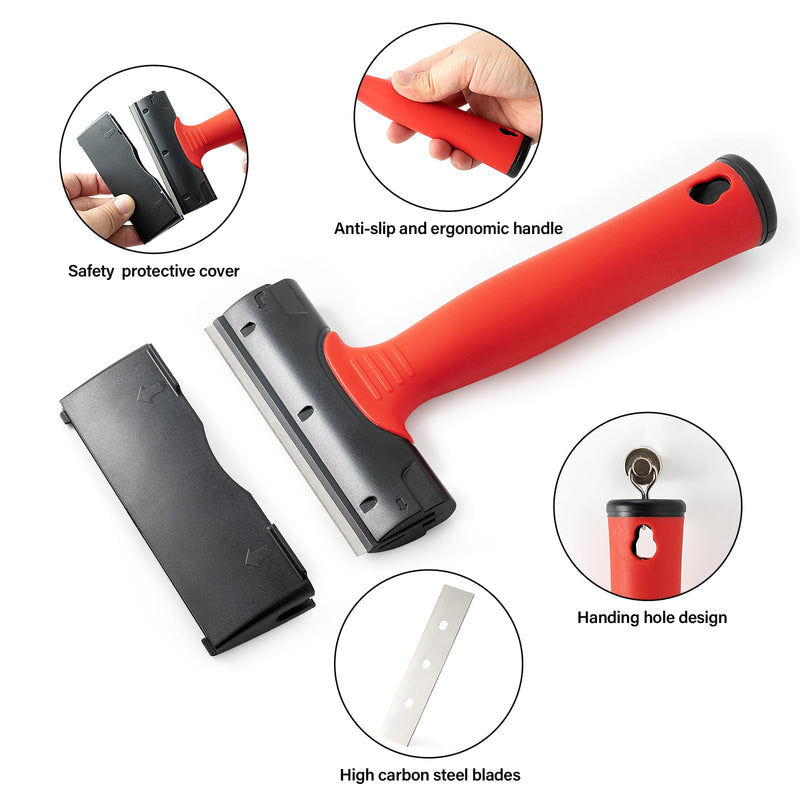 Gomake 4 Inch Razor Blade Scraper Tool Razor Scraper with Extra Razor Blades Cleaning Scraper Remover for Removal Floor Stove Scraping Labels and Decals Sticker on Car Window Glass (W81) W81