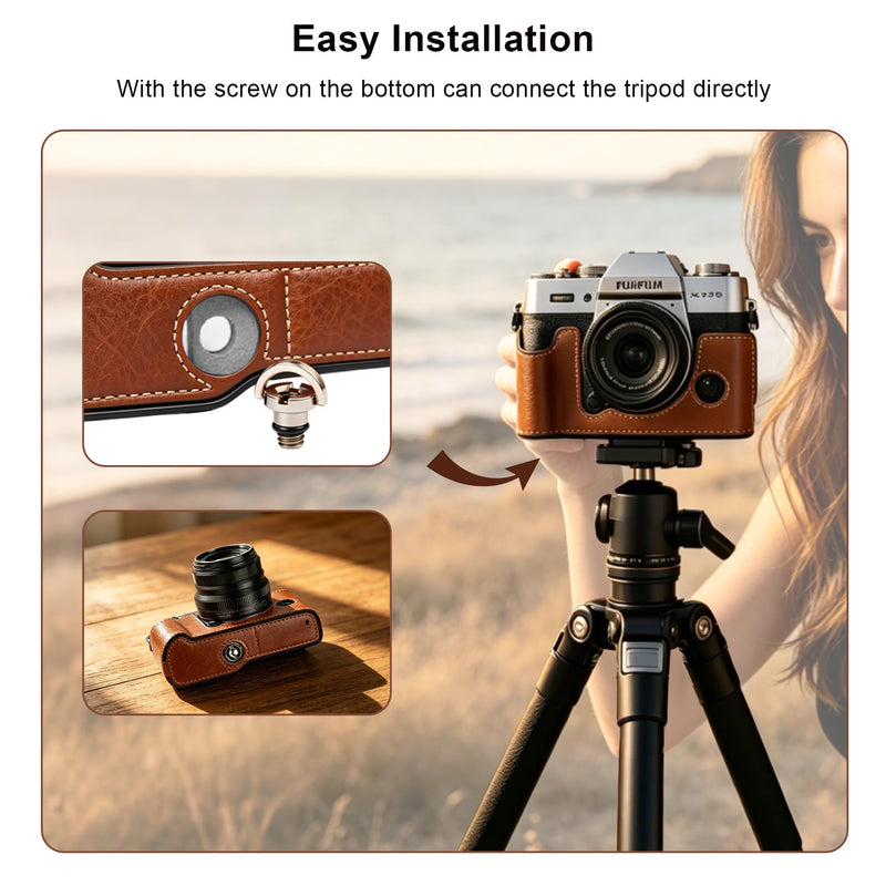 Carrying Case for FUJIFILM X-T30 III/X-T30 II/X-T30 Mirrorless Camera | Fujifilm X-T30 III/ X-T30 II Camera Half Leather Bag, Retro Style Camera Case (with Shoulder Strap, Screen Protector), Brown