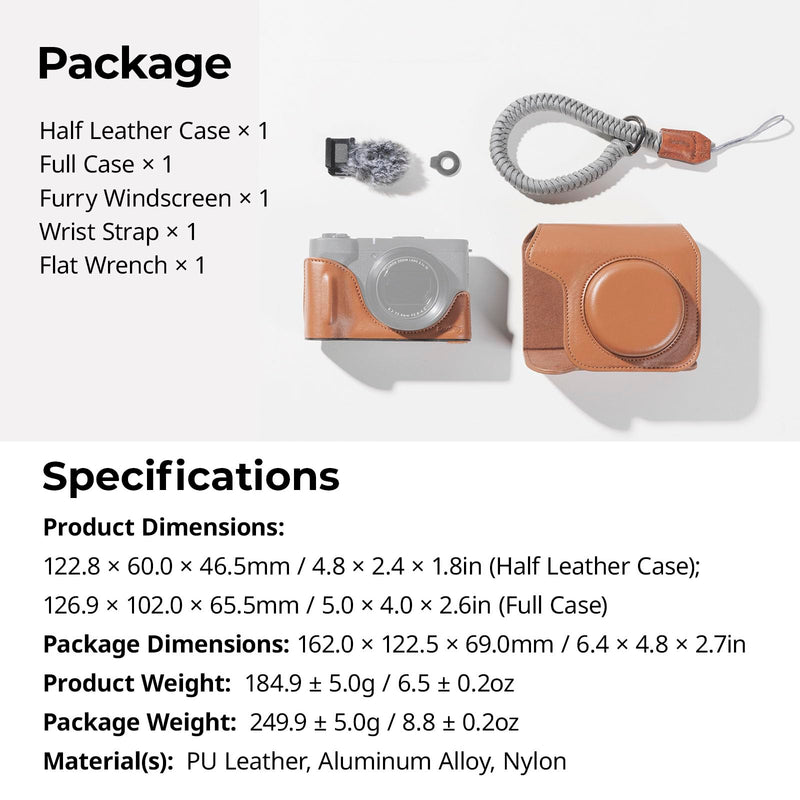 SMALLRIG PowerShot V1 Leather Case Kit for Canon, Including Half Leather Crate, Flip Case Cover, Wrist Strap & Furry Windscreen, Portable and Protecting (Brown) -5385 Brown