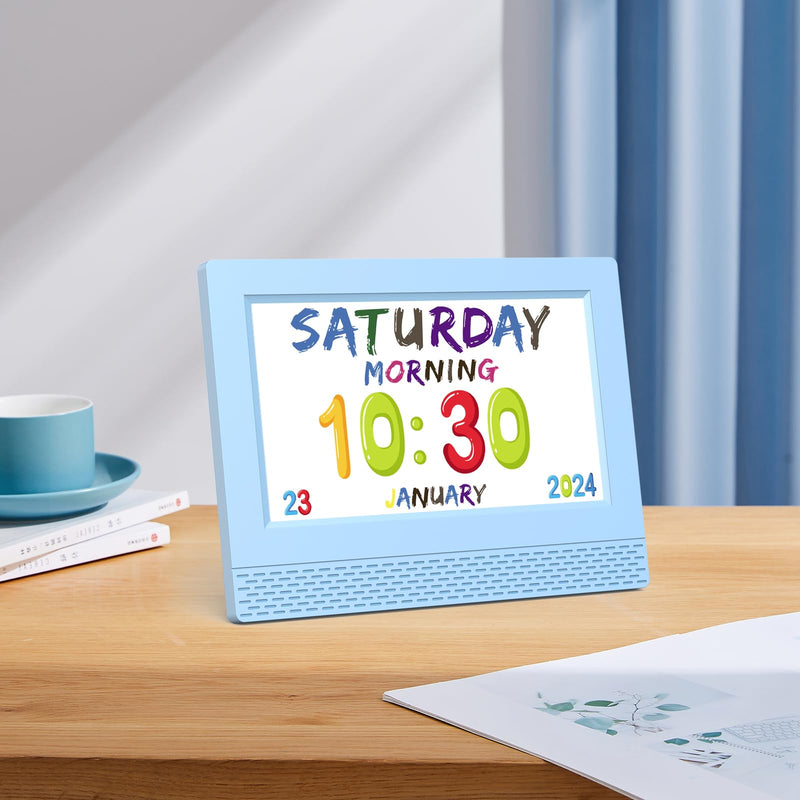 Kids Digital Alarm Clock Colorful, 7" Large LED Time Display Children's Sleep Trainer, Eye-Caring Digital Clock for Girls Boys Bedrooms Bedside, 17 Alarm Clock Settings Easy to Use Kids Birthday Gift Blue