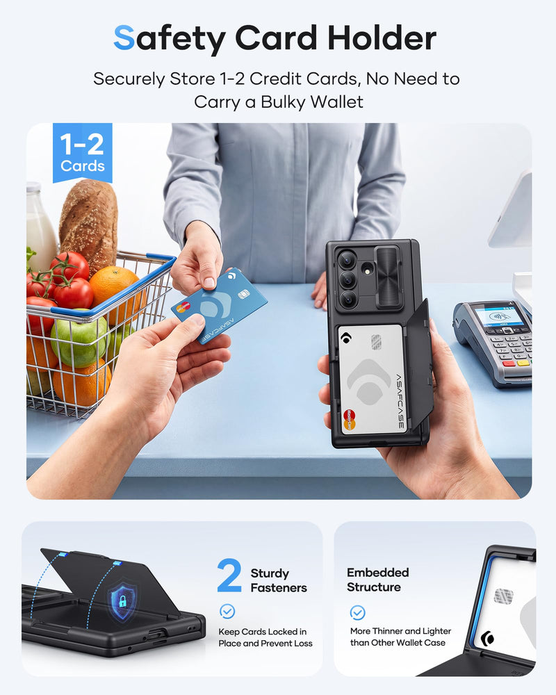 ASAFCASE for Samsung Galaxy Z Fold 8 Ultra Case Wallet with Stand, Black | Card Holder (1-2 Cards), Camera Cover, Hinge Protection, Outer Screen Protector, Rugged Phone Cover for Galaxy Z Fold 8 Ultra Black-S