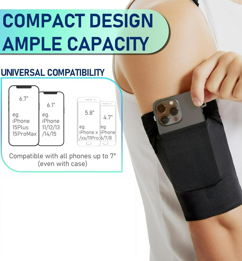 Running Armband Sleeve Universal Sports Armband Cell Phone Holder Armband for Exercise Workout, Compatible with iPhone 17/16/15/14/Plus/Pro Samsung Galaxy All Phones (BLKM) BLKM