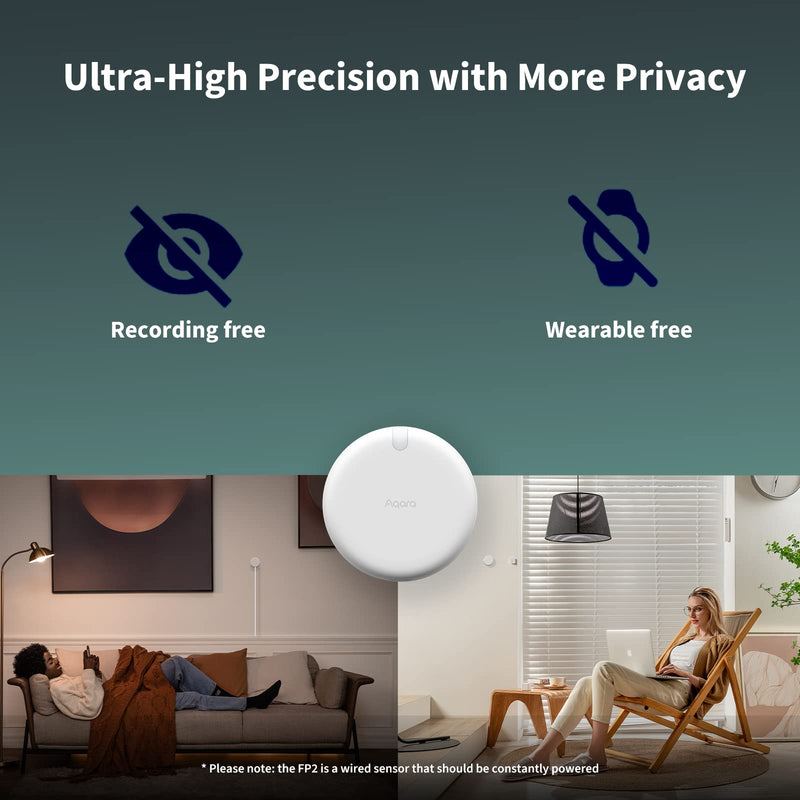 Aqara Presence Sensor FP2, 2.4 GHz Wi-Fi Required, mmWave Radar WIRED Motion Sensor, Zone Positioning, Multi-Person & Fall Detection, Supports HomeKit, Alexa, Google Home and Home Assistant