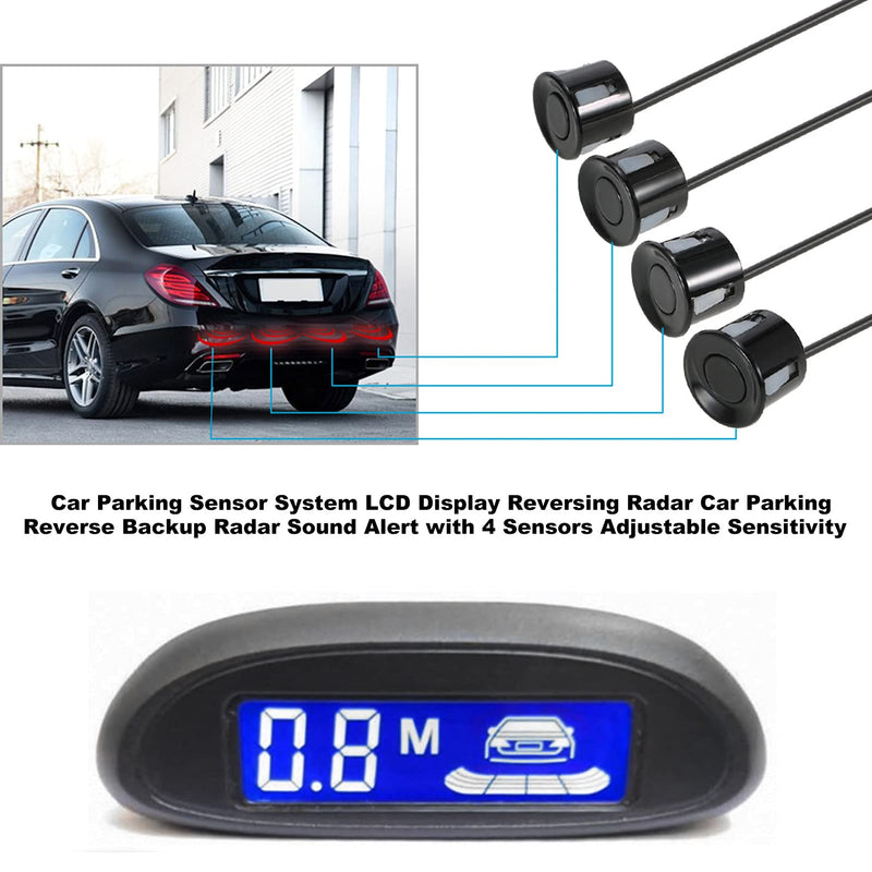 Shkalacar Car Reverse Backup Parking Sensor Radar System, Car Auto Vehicle Reverse with 4 Parking Sensors kit Adjustable Sensitivity, LCD Display Reversing Radar Sound Alert